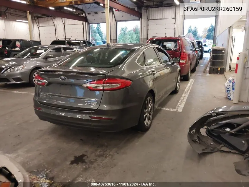 2019 Ford Fusion Hybrid Titanium VIN: 3FA6P0RU2KR260159 Lot: 40753615