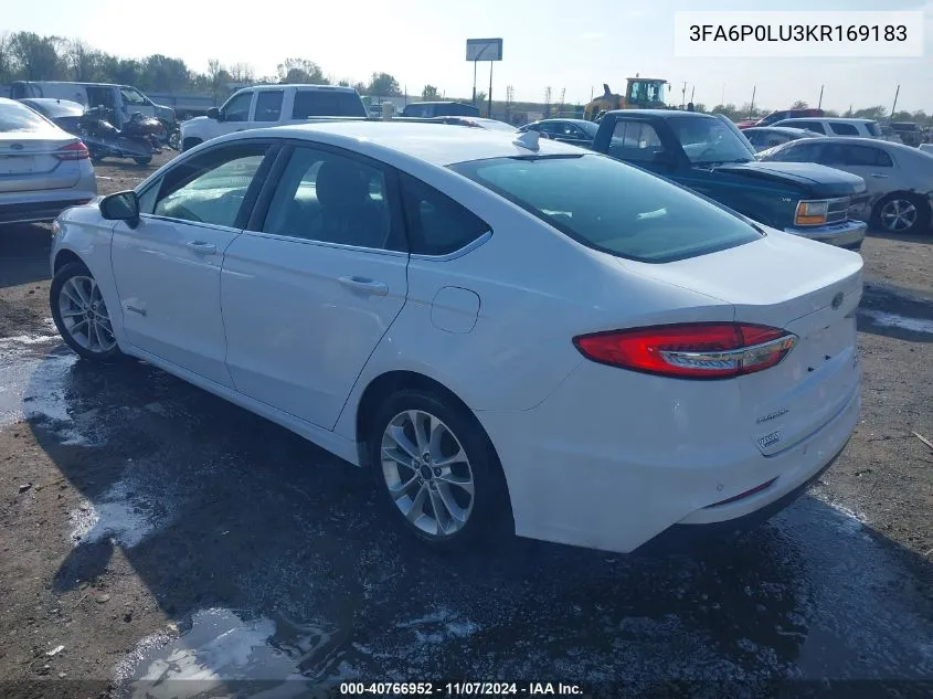 2019 Ford Fusion Hybrid Se VIN: 3FA6P0LU3KR169183 Lot: 40766952