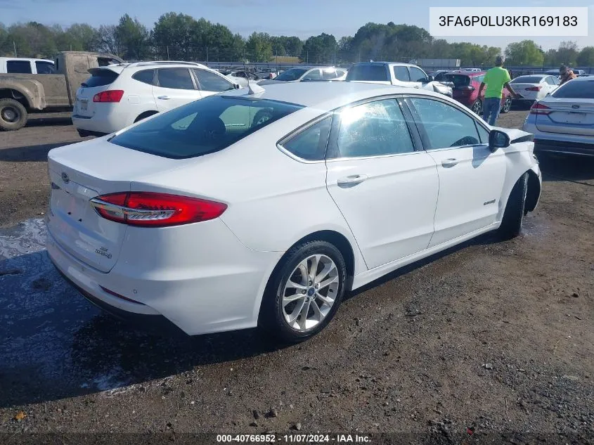 2019 Ford Fusion Hybrid Se VIN: 3FA6P0LU3KR169183 Lot: 40766952