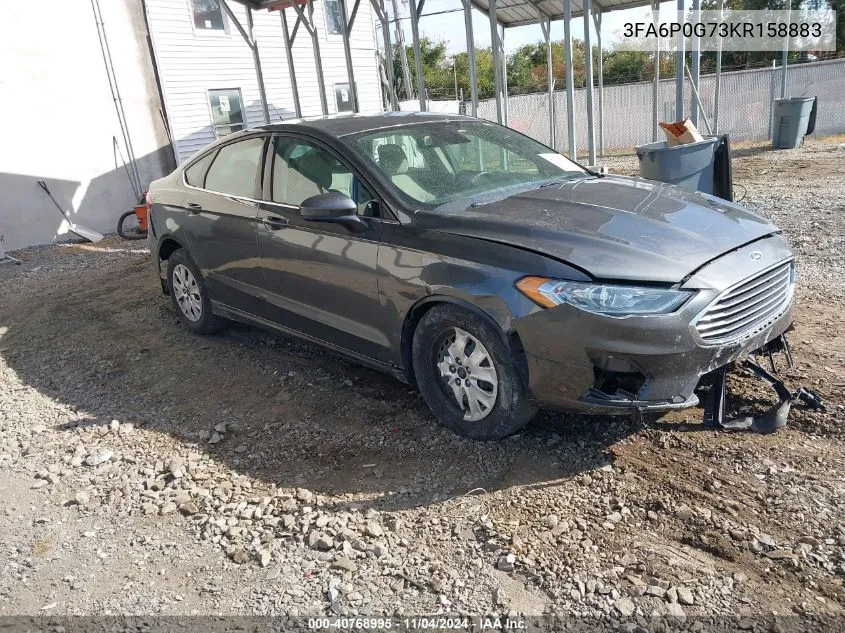 2019 Ford Fusion S VIN: 3FA6P0G73KR158883 Lot: 40768995