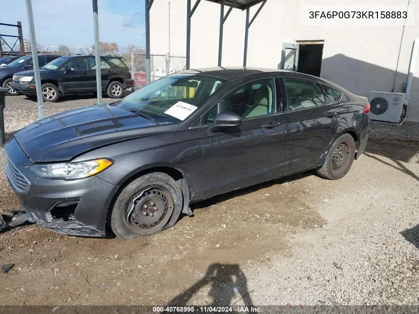 2019 Ford Fusion S VIN: 3FA6P0G73KR158883 Lot: 40768995