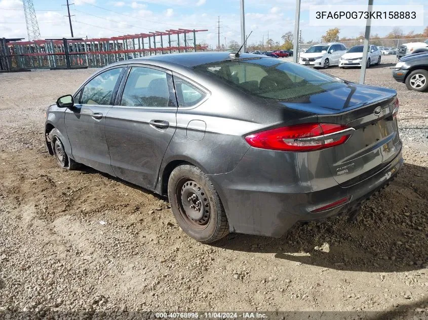 2019 Ford Fusion S VIN: 3FA6P0G73KR158883 Lot: 40768995