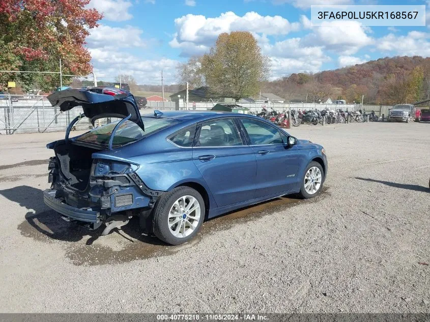 3FA6P0LU5KR168567 2019 Ford Fusion Hybrid Se