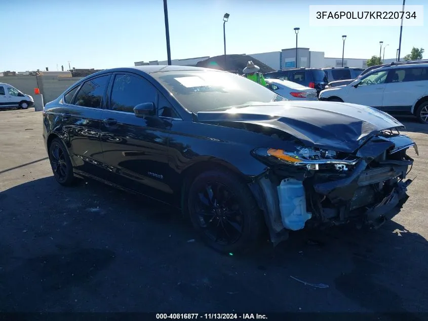 2019 Ford Fusion Hybrid Se VIN: 3FA6P0LU7KR220734 Lot: 40816877