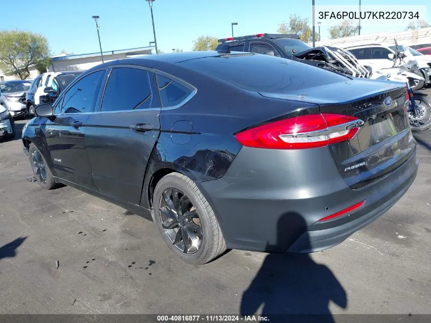 2019 Ford Fusion Hybrid Se VIN: 3FA6P0LU7KR220734 Lot: 40816877