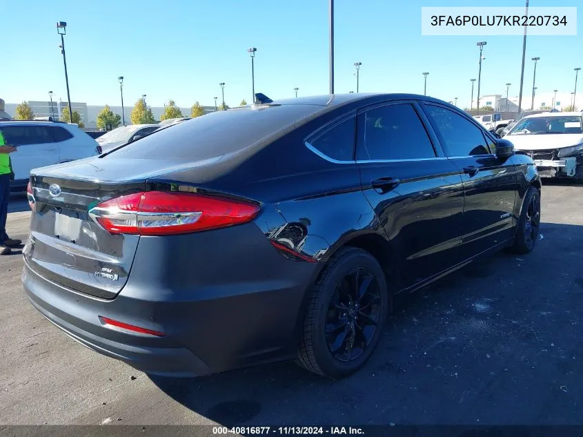 2019 Ford Fusion Hybrid Se VIN: 3FA6P0LU7KR220734 Lot: 40816877