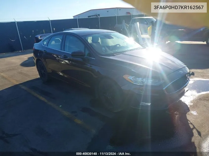 2019 Ford Fusion Se VIN: 3FA6P0HD7KR162567 Lot: 40830148