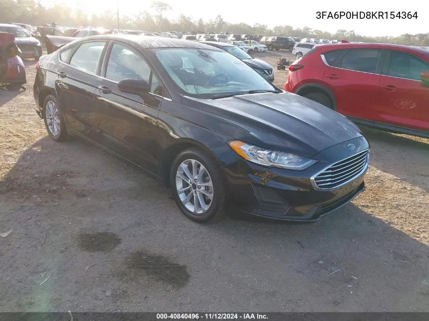 2019 Ford Fusion Se VIN: 3FA6P0HD8KR154364 Lot: 40840496