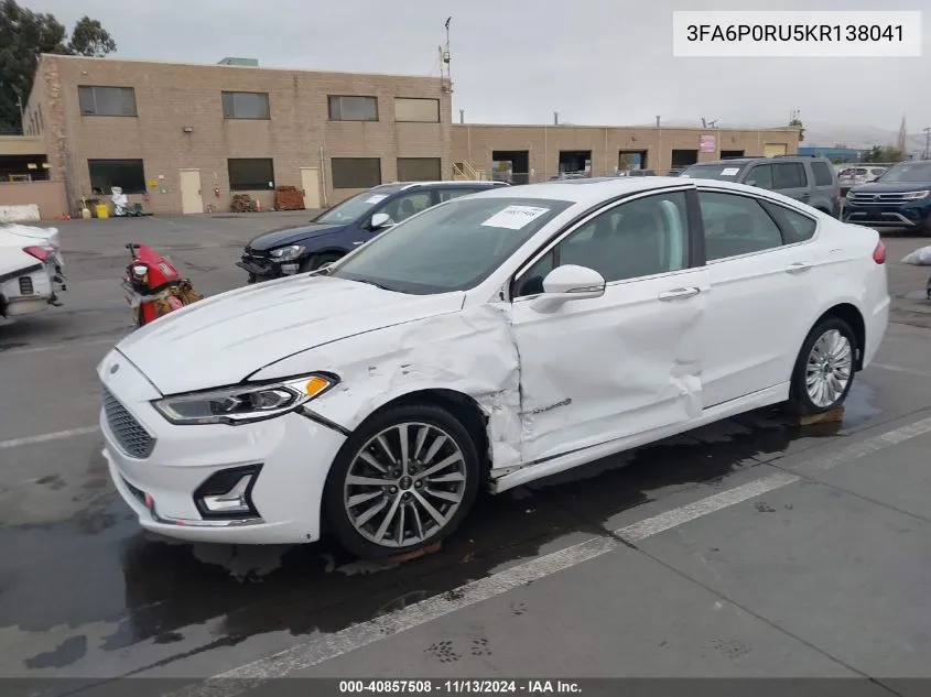 2019 Ford Fusion Hybrid Titanium VIN: 3FA6P0RU5KR138041 Lot: 40857508