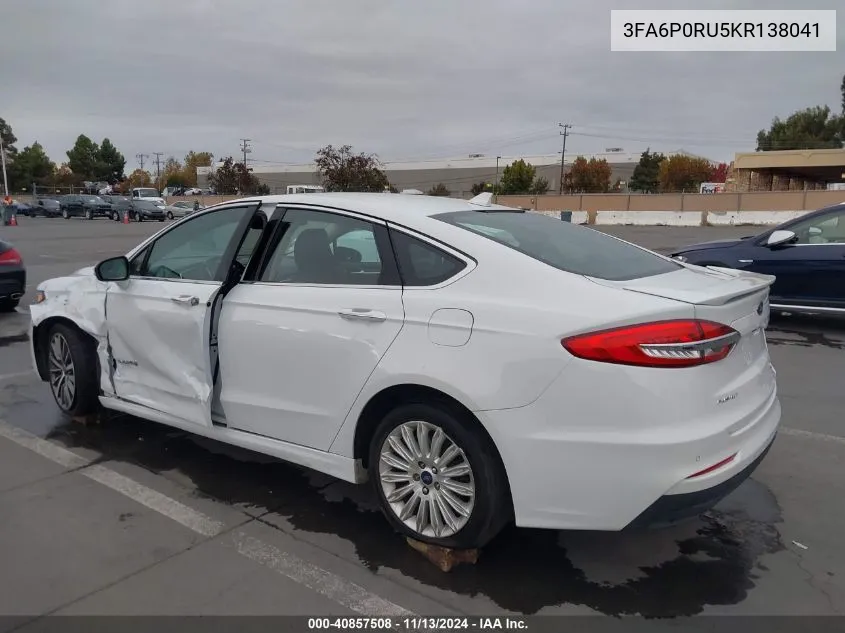 2019 Ford Fusion Hybrid Titanium VIN: 3FA6P0RU5KR138041 Lot: 40857508