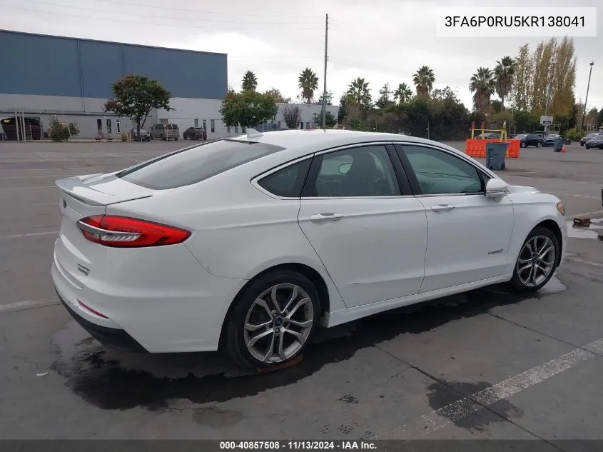 2019 Ford Fusion Hybrid Titanium VIN: 3FA6P0RU5KR138041 Lot: 40857508