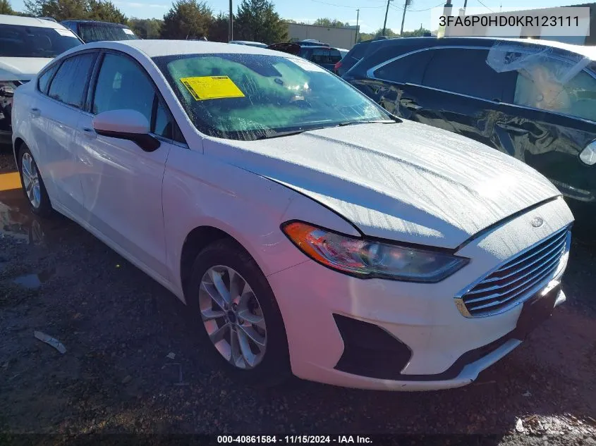 2019 Ford Fusion Se VIN: 3FA6P0HD0KR123111 Lot: 40861584