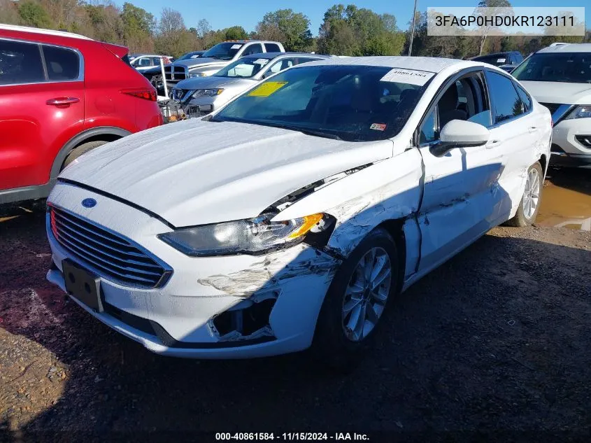 2019 Ford Fusion Se VIN: 3FA6P0HD0KR123111 Lot: 40861584