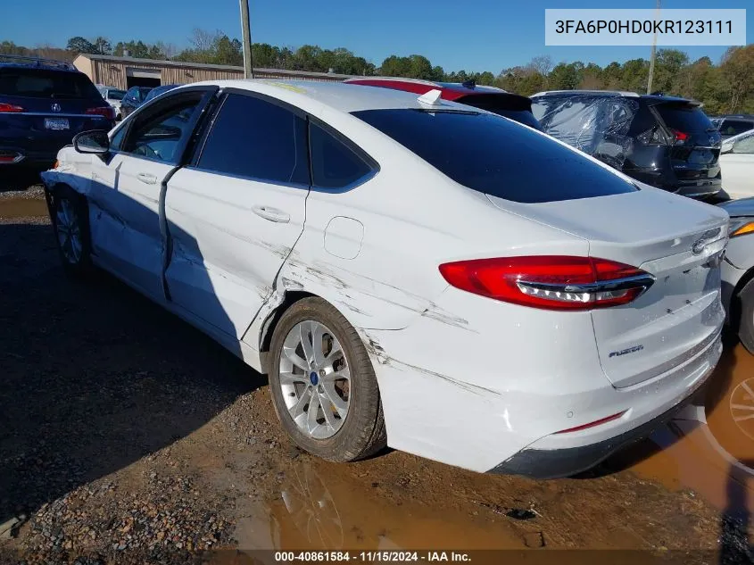 2019 Ford Fusion Se VIN: 3FA6P0HD0KR123111 Lot: 40861584