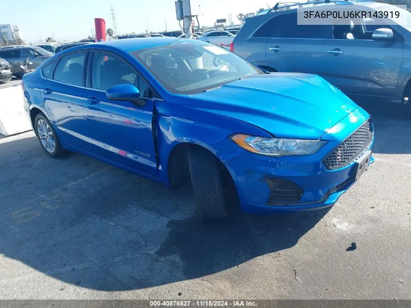 2019 Ford Fusion Hybrid Se VIN: 3FA6P0LU6KR143919 Lot: 40876827