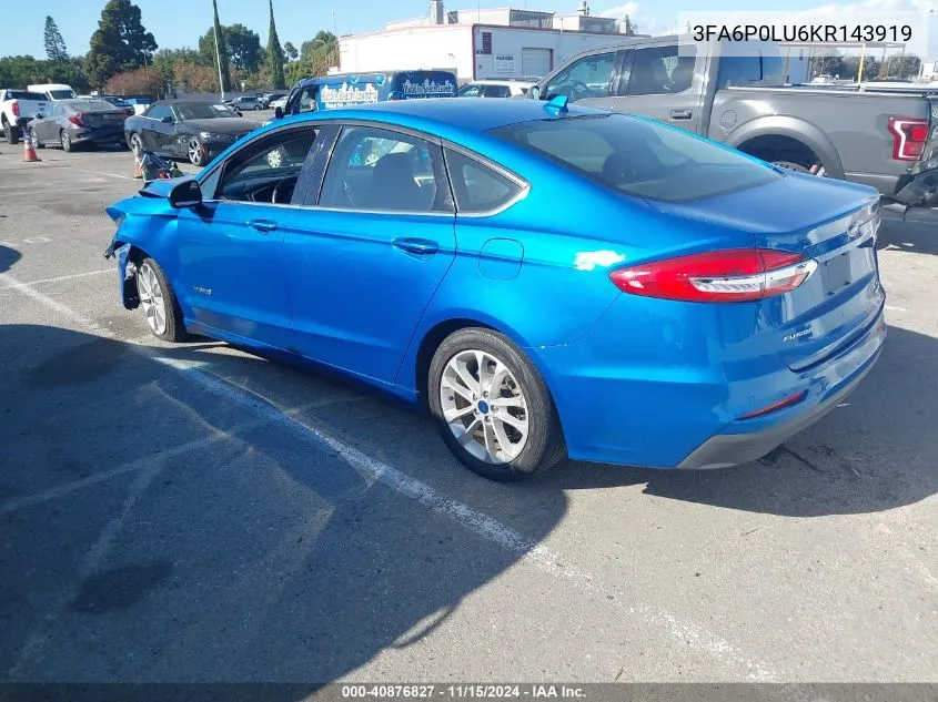 2019 Ford Fusion Hybrid Se VIN: 3FA6P0LU6KR143919 Lot: 40876827