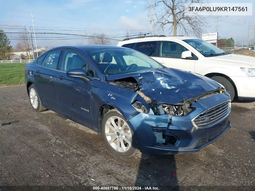 2019 Ford Fusion Hybrid Se VIN: 3FA6P0LU9KR147561 Lot: 40887786