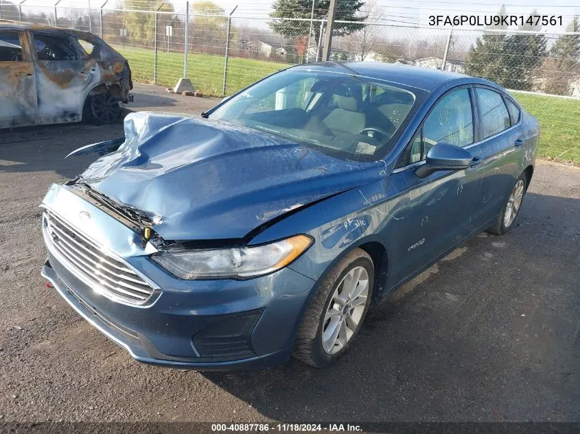 2019 Ford Fusion Hybrid Se VIN: 3FA6P0LU9KR147561 Lot: 40887786