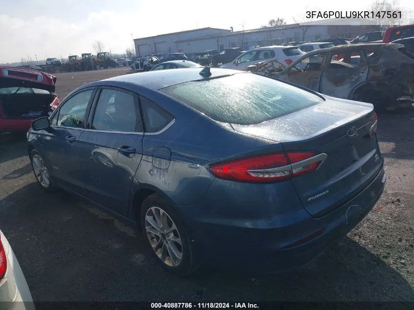 2019 Ford Fusion Hybrid Se VIN: 3FA6P0LU9KR147561 Lot: 40887786