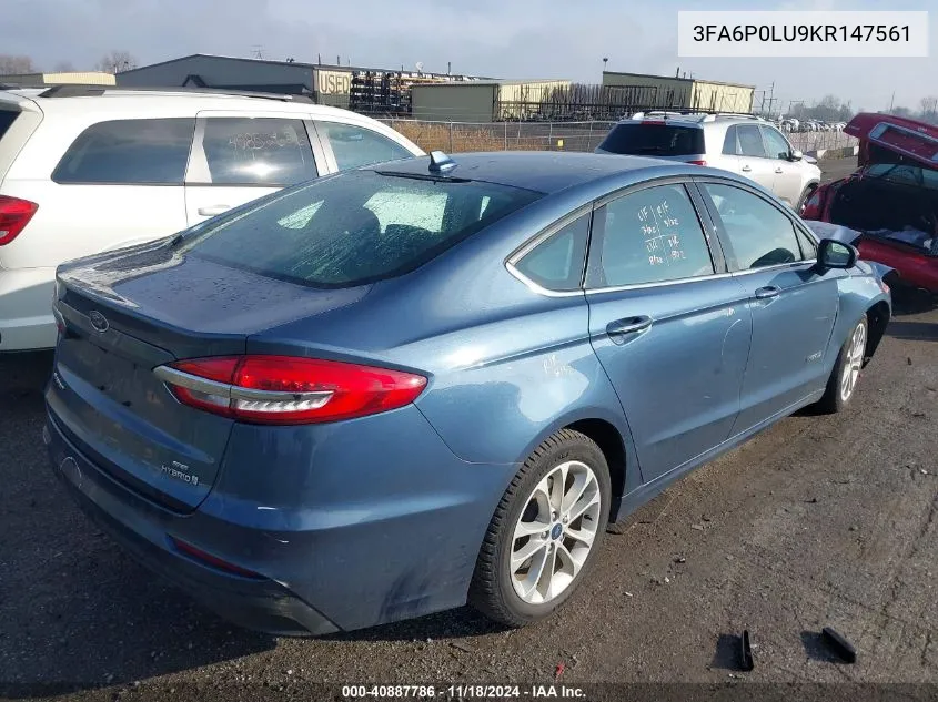 2019 Ford Fusion Hybrid Se VIN: 3FA6P0LU9KR147561 Lot: 40887786