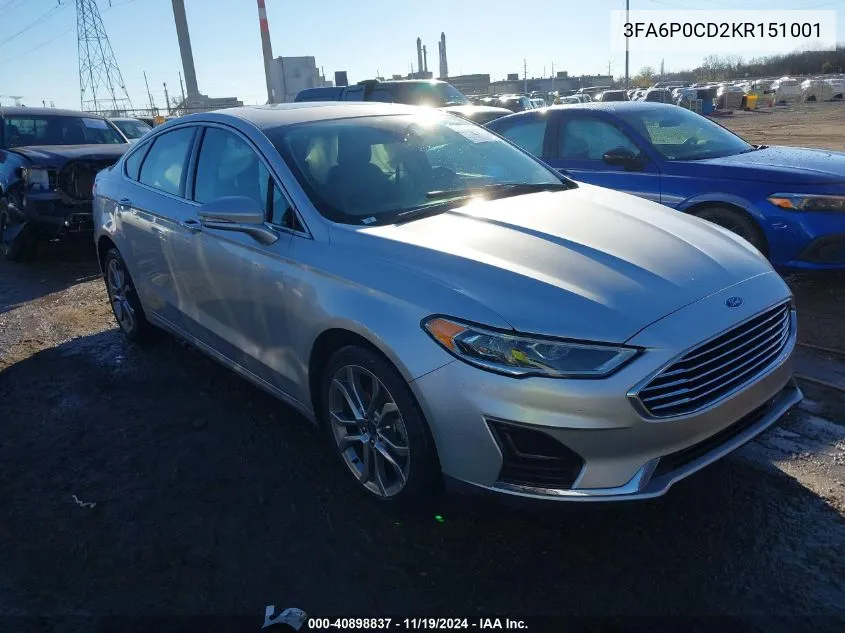 2019 Ford Fusion Sel VIN: 3FA6P0CD2KR151001 Lot: 40898837