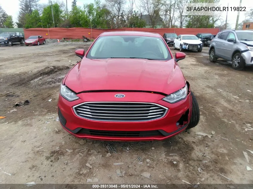 2020 Ford Fusion Se VIN: 3FA6P0HD0LR119822 Lot: 39313045