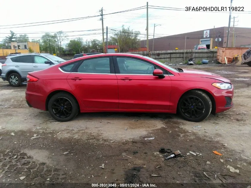 2020 Ford Fusion Se VIN: 3FA6P0HD0LR119822 Lot: 39313045