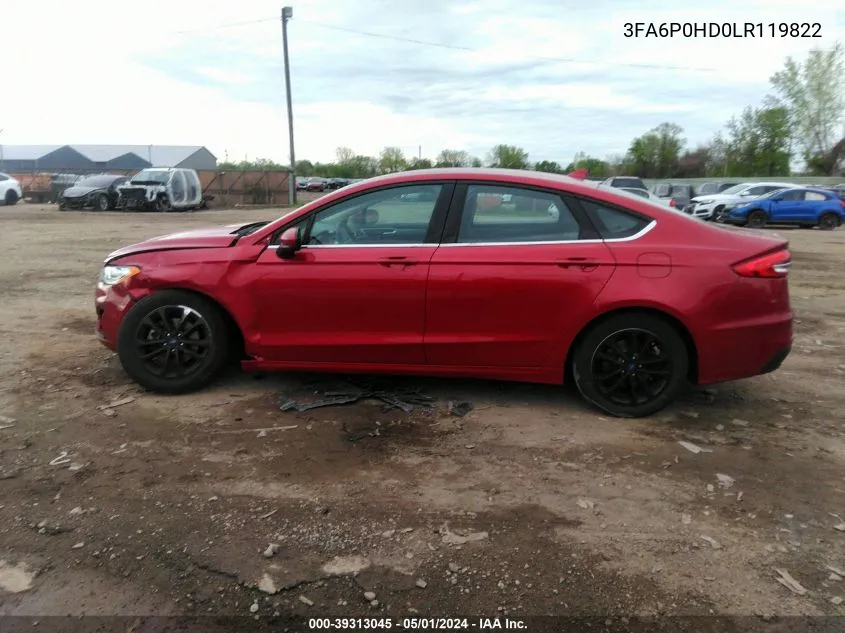 2020 Ford Fusion Se VIN: 3FA6P0HD0LR119822 Lot: 39313045