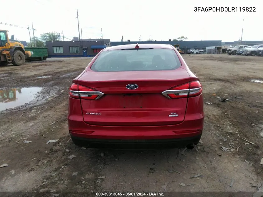 2020 Ford Fusion Se VIN: 3FA6P0HD0LR119822 Lot: 39313045