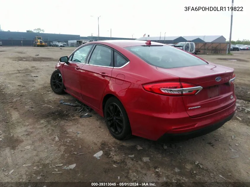 2020 Ford Fusion Se VIN: 3FA6P0HD0LR119822 Lot: 39313045