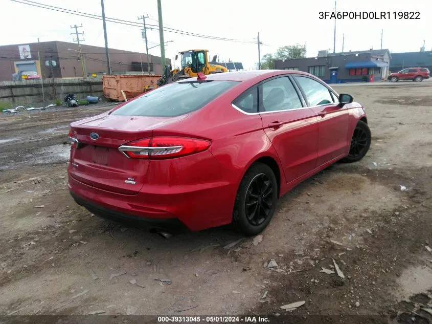 2020 Ford Fusion Se VIN: 3FA6P0HD0LR119822 Lot: 39313045