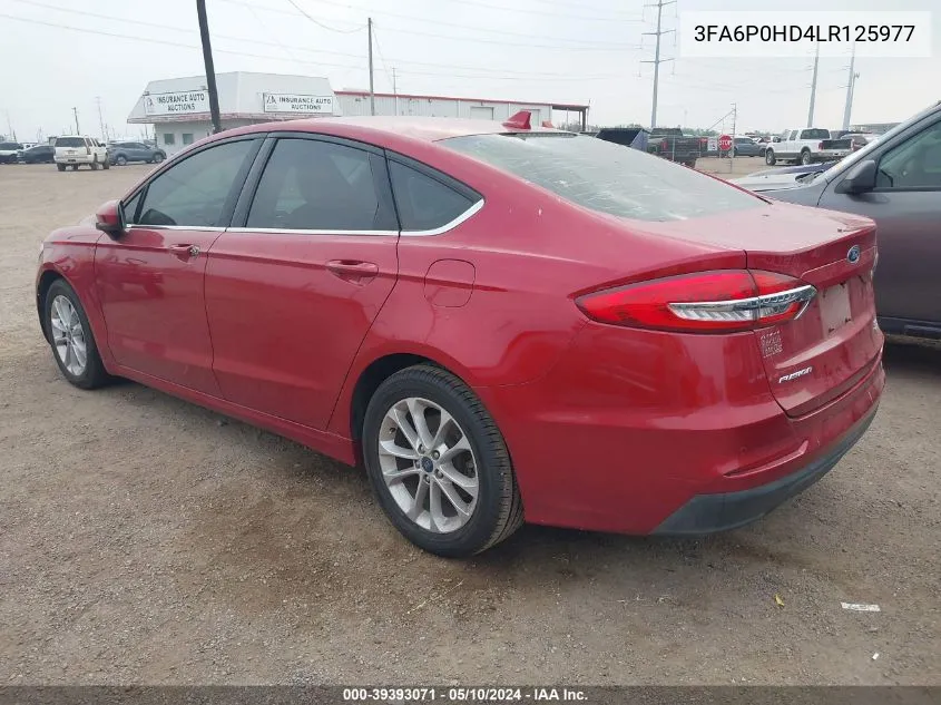 2020 Ford Fusion Se VIN: 3FA6P0HD4LR125977 Lot: 39393071