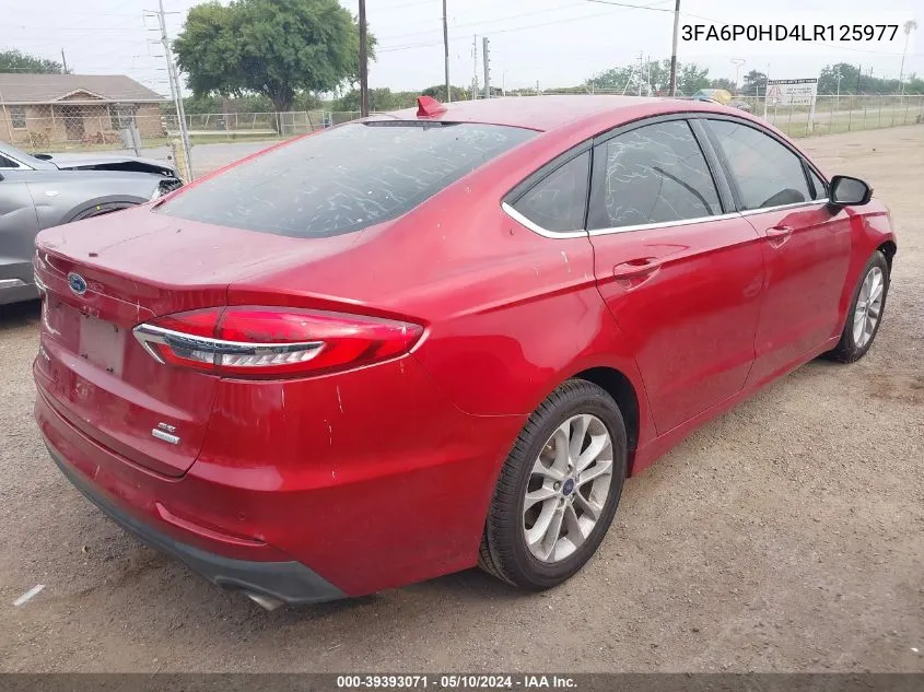 2020 Ford Fusion Se VIN: 3FA6P0HD4LR125977 Lot: 39393071