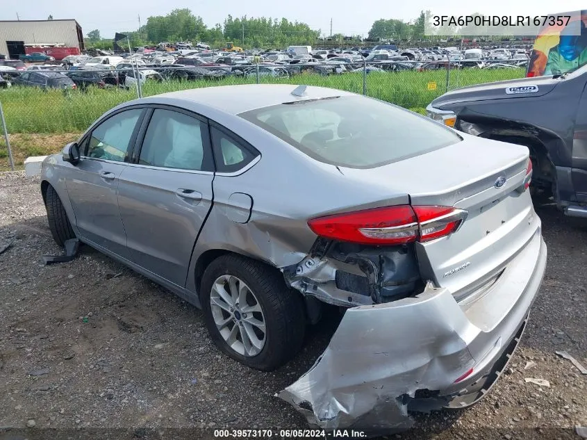 2020 Ford Fusion Se VIN: 3FA6P0HD8LR167357 Lot: 39573170