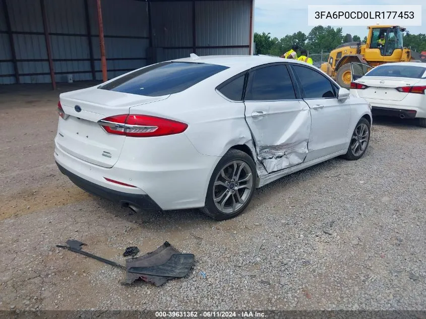 2020 Ford Fusion Sel VIN: 3FA6P0CD0LR177453 Lot: 39631362