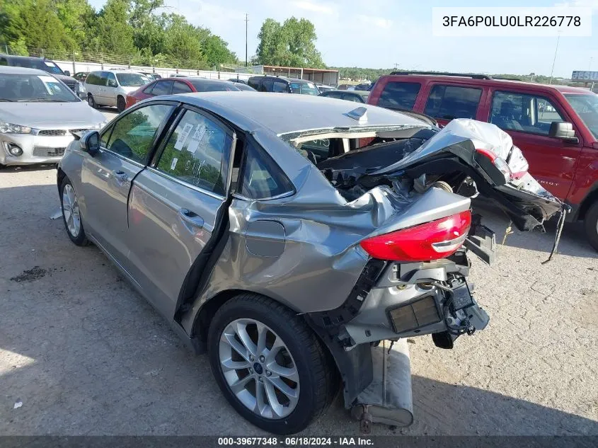 2020 Ford Fusion Hybrid Se VIN: 3FA6P0LU0LR226778 Lot: 39677348