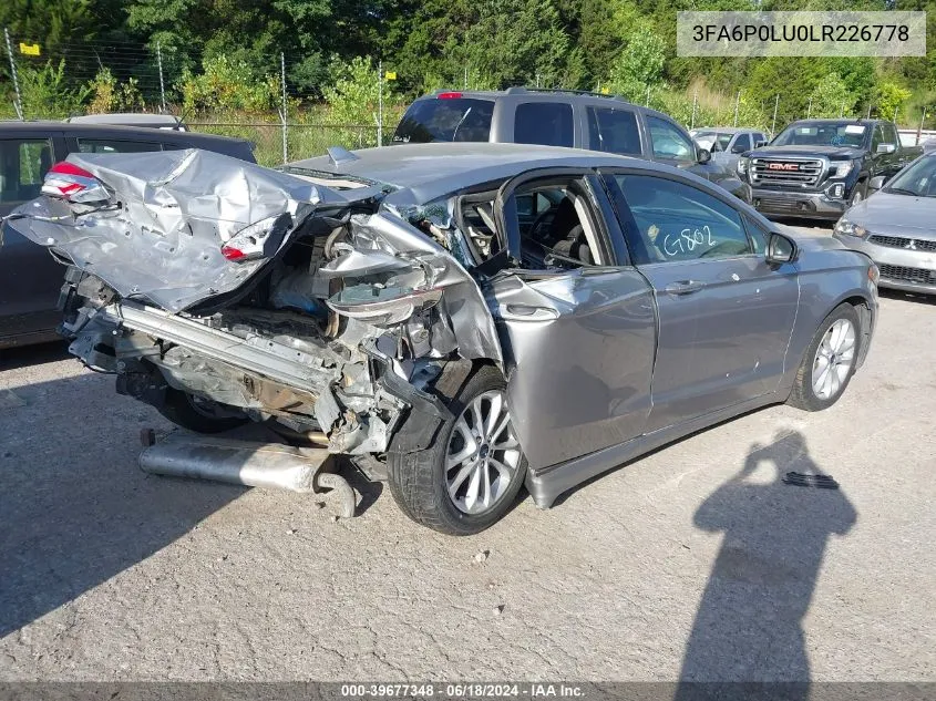 2020 Ford Fusion Hybrid Se VIN: 3FA6P0LU0LR226778 Lot: 39677348