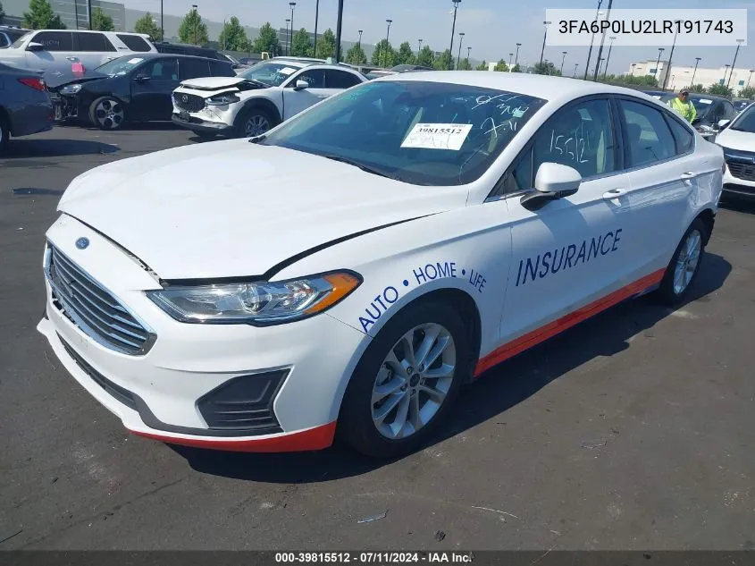 2020 Ford Fusion Hybrid Se VIN: 3FA6P0LU2LR191743 Lot: 39815512