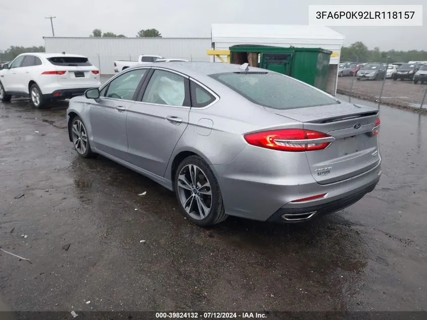 2020 Ford Fusion Titanium VIN: 3FA6P0K92LR118157 Lot: 39824132