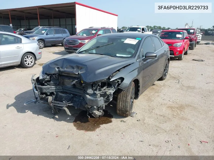 2020 Ford Fusion Se VIN: 3FA6P0HD3LR229733 Lot: 39862208