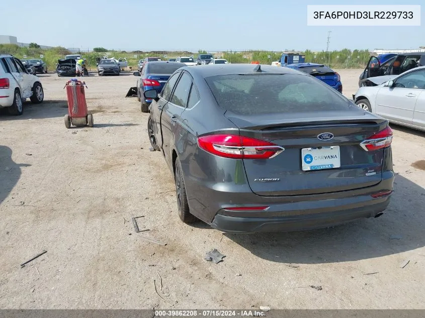 2020 Ford Fusion Se VIN: 3FA6P0HD3LR229733 Lot: 39862208