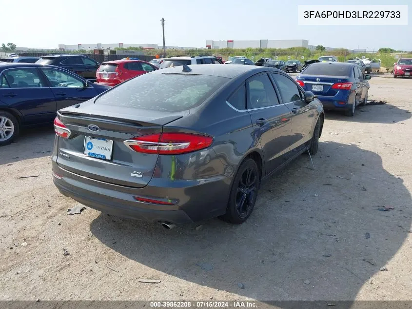 2020 Ford Fusion Se VIN: 3FA6P0HD3LR229733 Lot: 39862208