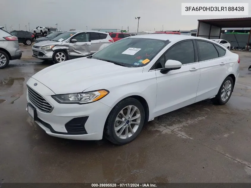 2020 Ford Fusion Se VIN: 3FA6P0HD3LR188438 Lot: 39895528