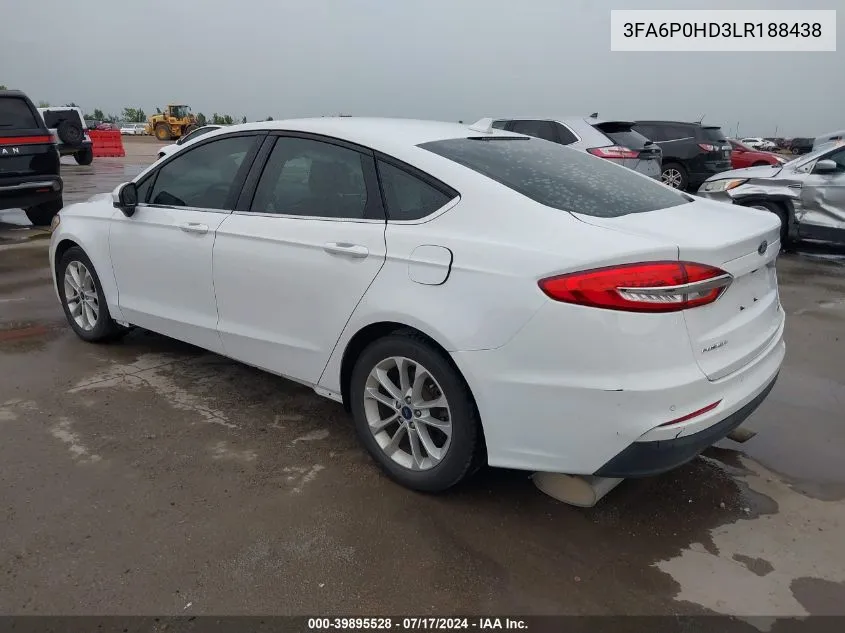 2020 Ford Fusion Se VIN: 3FA6P0HD3LR188438 Lot: 39895528