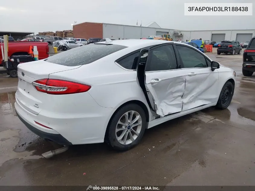 2020 Ford Fusion Se VIN: 3FA6P0HD3LR188438 Lot: 39895528