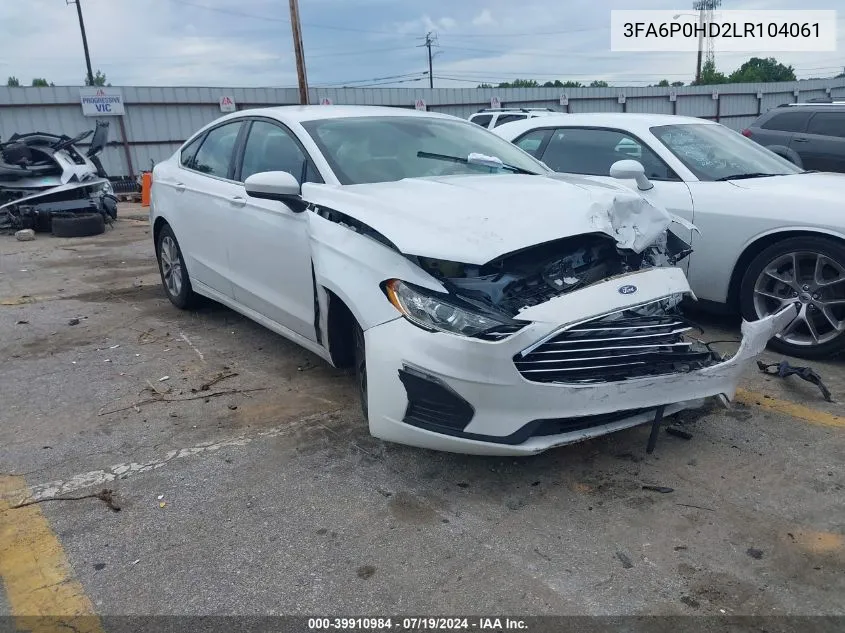 2020 Ford Fusion Se VIN: 3FA6P0HD2LR104061 Lot: 39910984