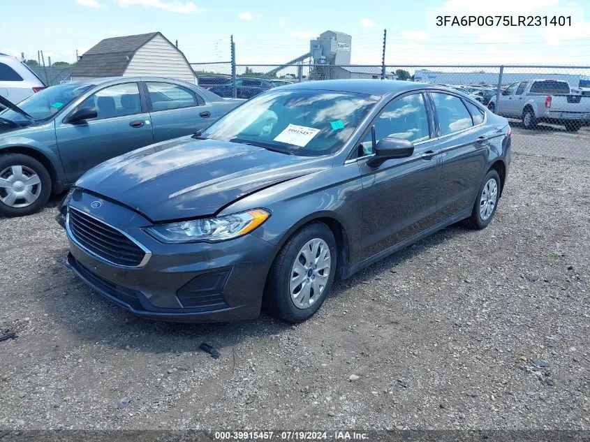 2020 Ford Fusion S VIN: 3FA6P0G75LR231401 Lot: 39915457