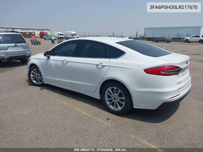 3FA6P0HD0LR217670 2020 Ford Fusion Se