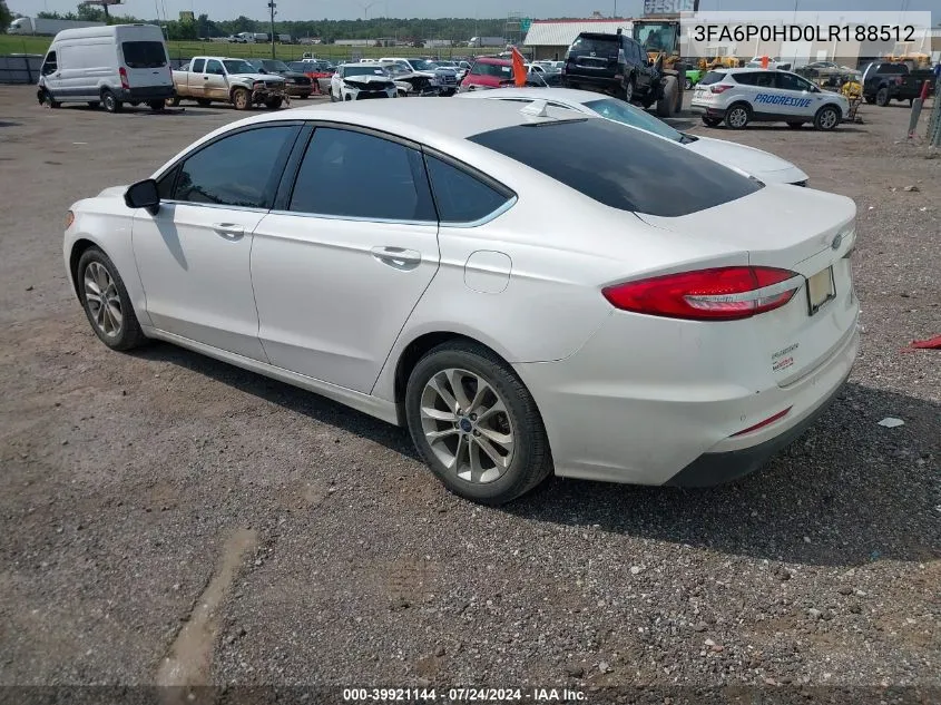 2020 Ford Fusion Se VIN: 3FA6P0HD0LR188512 Lot: 39921144