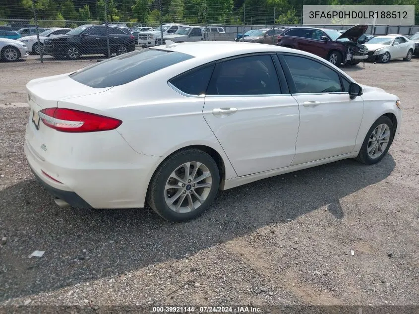 2020 Ford Fusion Se VIN: 3FA6P0HD0LR188512 Lot: 39921144